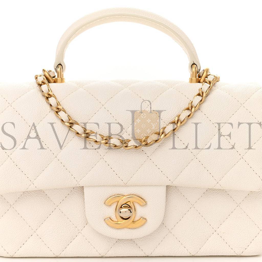 CHANEL MASTER  CAVIAR QUILTED MINI TOP HANDLE RECTANGULAR FLAP WHITE AS2431 (20*13*9cm)